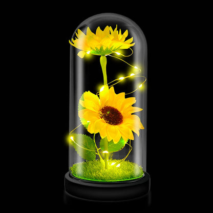 Sunflower Gift for Women,Sun Flowers Home Decor,Preserved Sunflower Bouquet in Glass Dome,Birthday Gifts for Her Mom